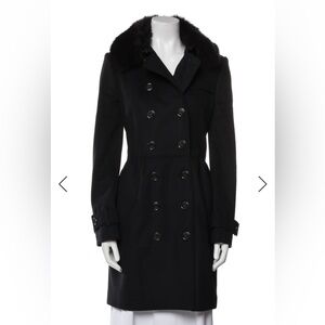 Burberry London Wool and Cashmere Peacoat in Black with genuine Blue Fox Fur